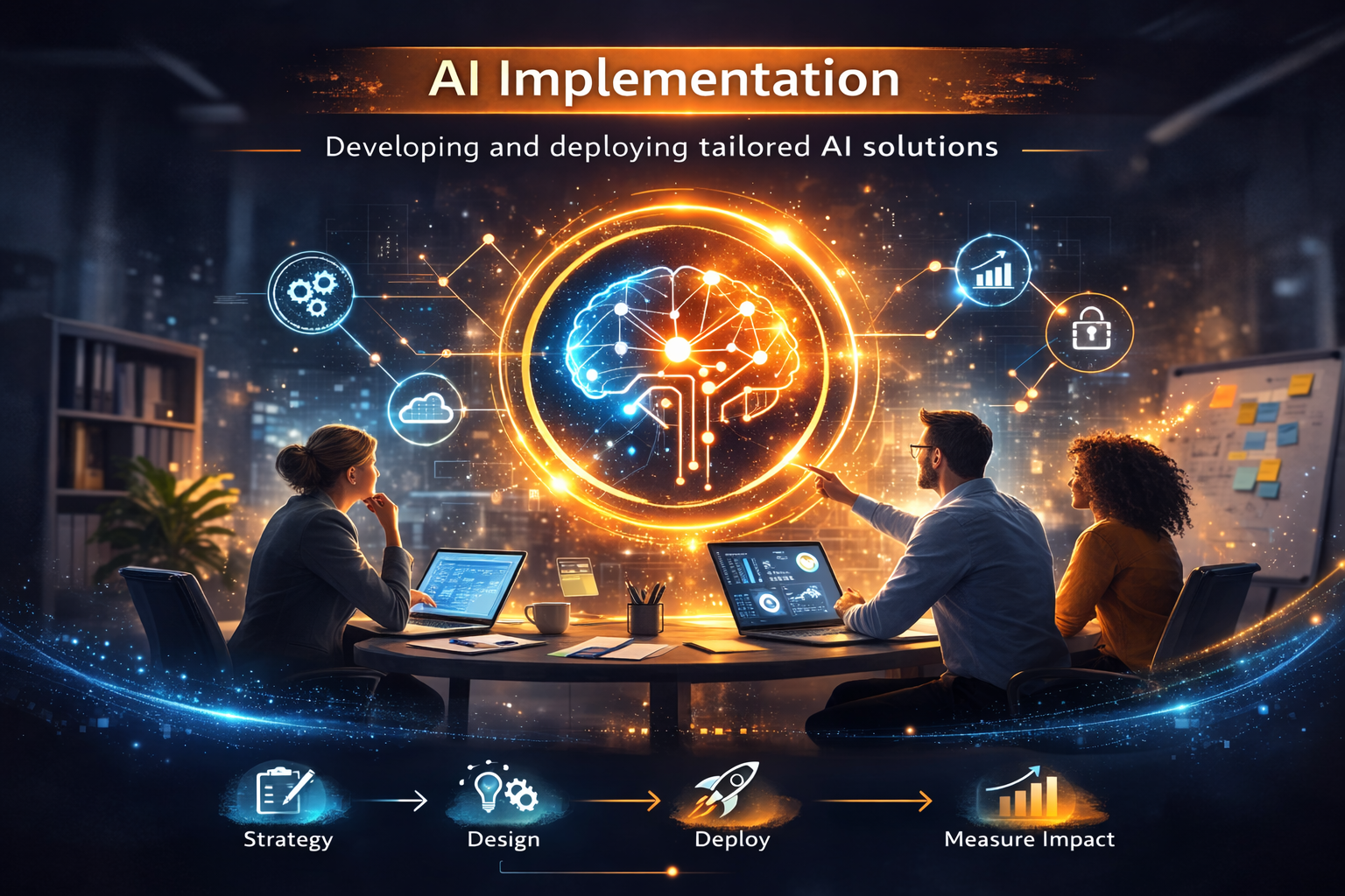 Illustration representing practical AI implementation